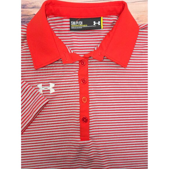 Under Armour Womens Red Striped Polo Small - Picture 4 of 7